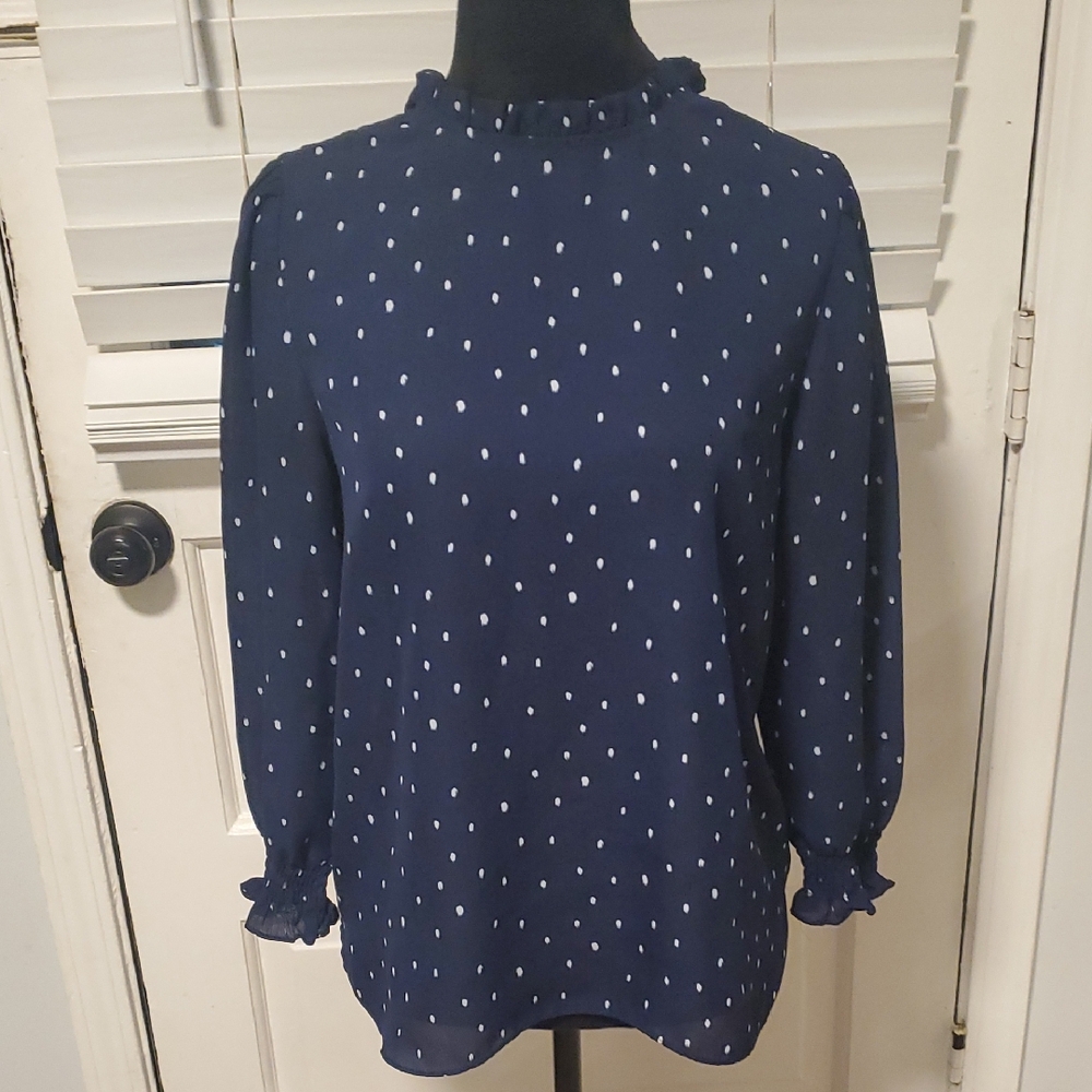 Symphony Navy Blouse with White Dots